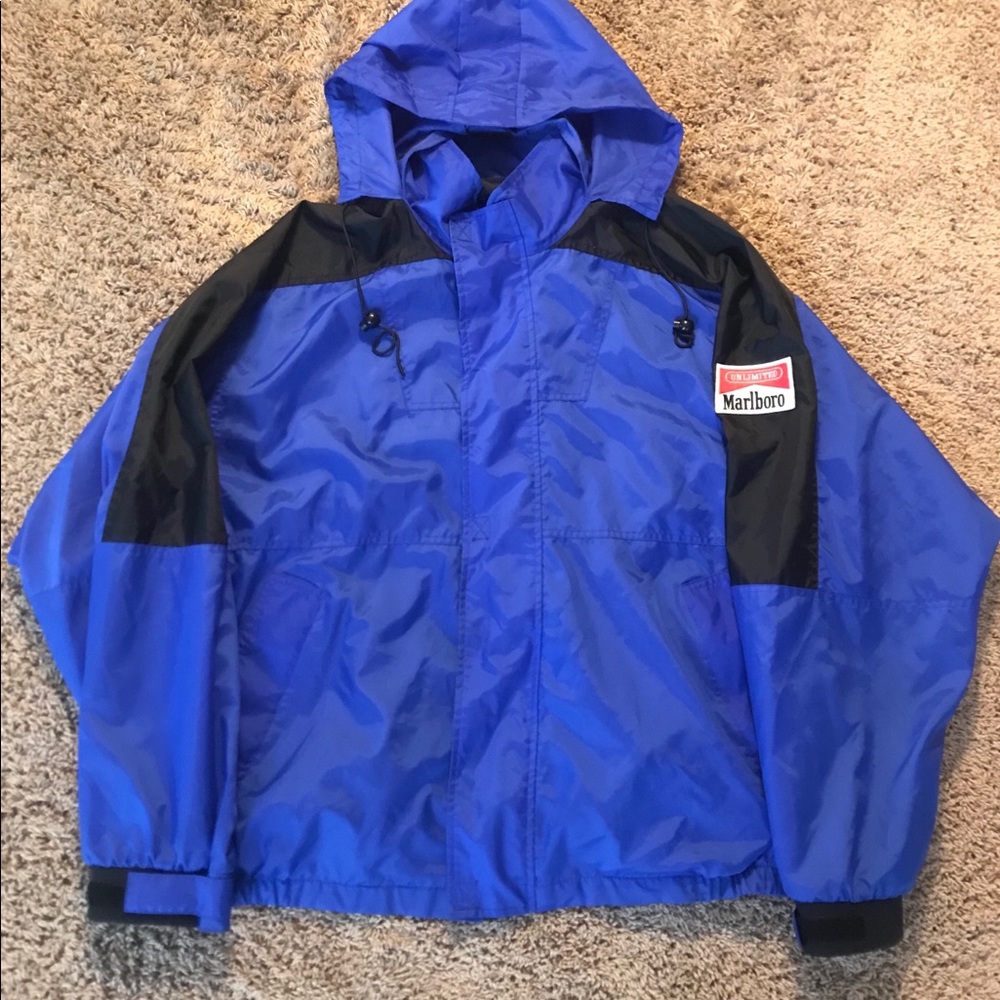 Vintage 90s Marlboro Blue Zip Up Jacket!!